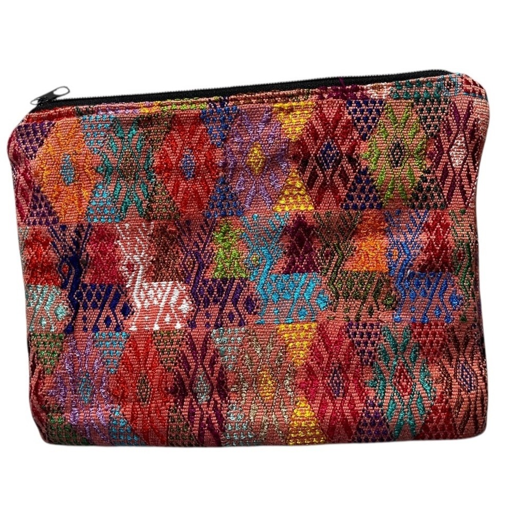 Artisan Revival Woven‎ Geometric Pattern Zippered Pouch Clutch Cosmetic Bag